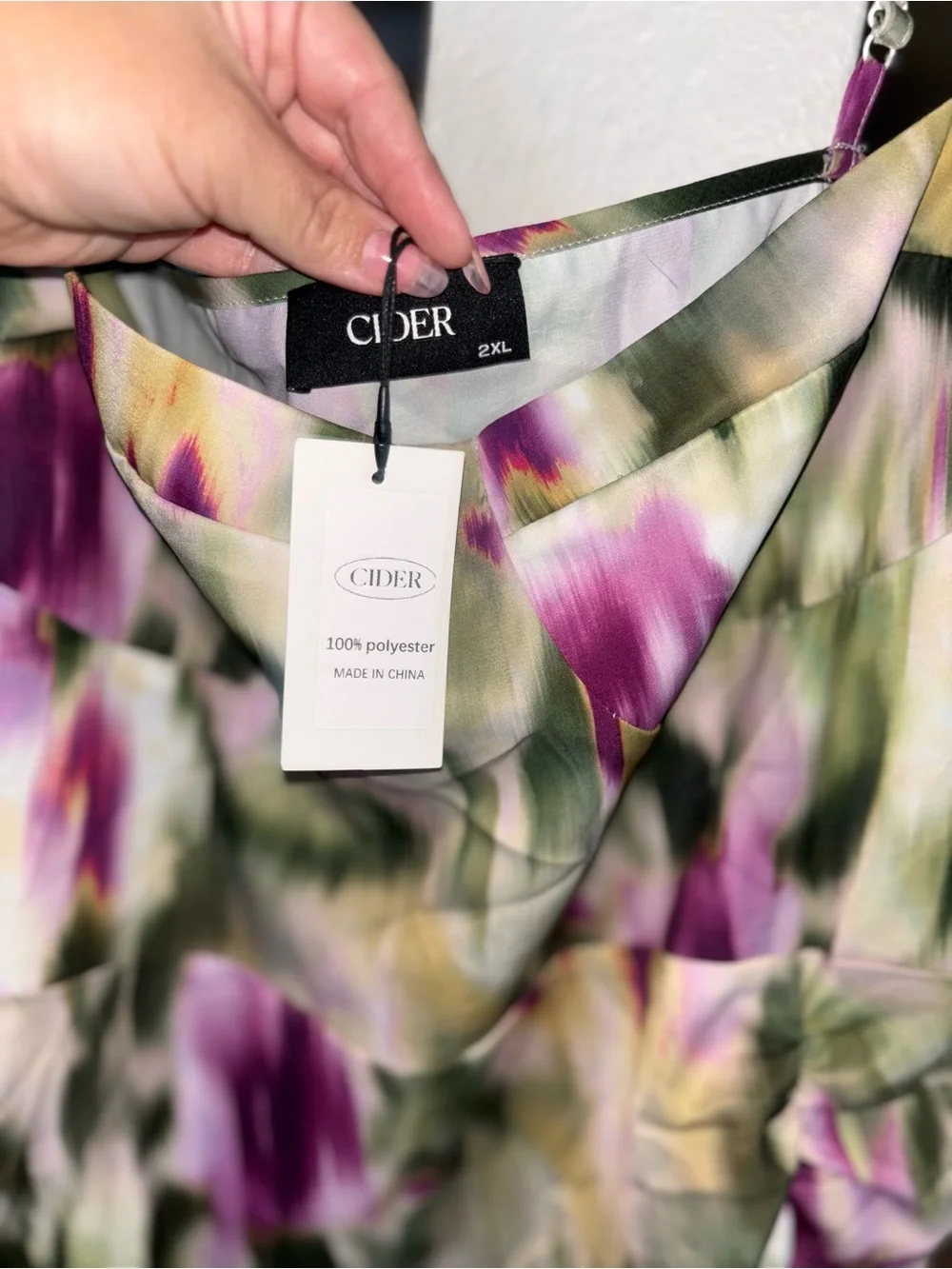 Cider Floral Asymmetrical Ruched Midi Skirt in Purple, Green, and Cream
